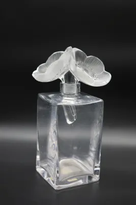 Lalique Crystal Flower Stopper with Decanter