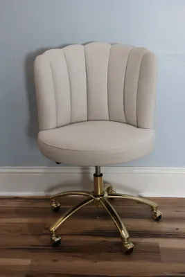 Adjustable Upholstered Swivel Desk Chair with Gold-Tone Base