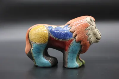 South African Raku Pottery Lion Figurine