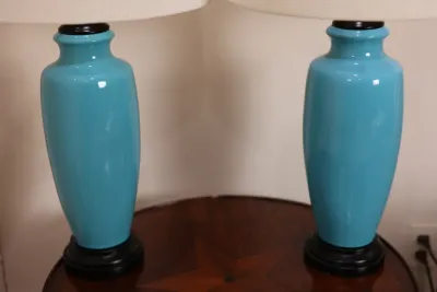 Pair of Turquoise Blue Table Lamps