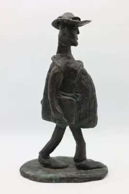 Vintage Bronze Figural Sculpture of Traveler with Bags