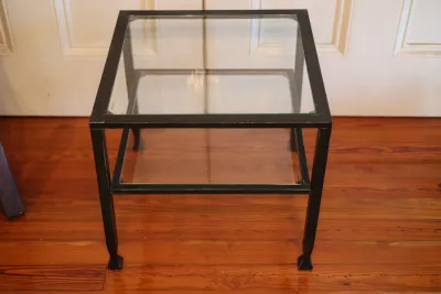 Tempered Glass & Black Metal Two-Tier Side Table
