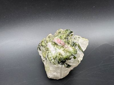 Quartz and Green Epidote Mineral Specimen with Brass Turtle