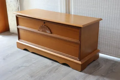Cedar-Lined Wood Storage Chest with Carved Detail