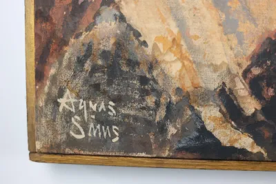 Agnes Sims “Primitive Work” Signed Modernist Oil on Canvas