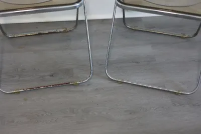 Pair of Vintage Plia-Style Smoked Acrylic & Chrome Folding Chairs