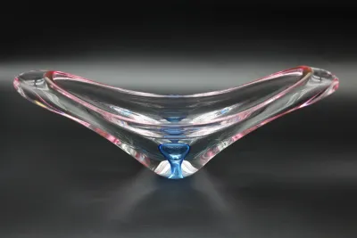 Large Clear Art Glass Centerpiece with Pink & Blue Accents