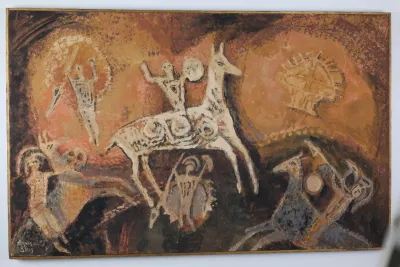 Agnes Sims “Primitive Work” Signed Modernist Oil on Canvas