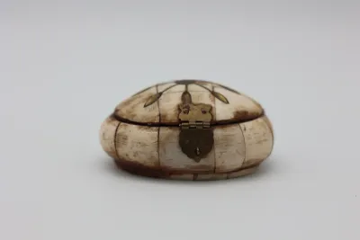 Vintage Bone Inlaid Trinket Box with Purple Velvet Interior