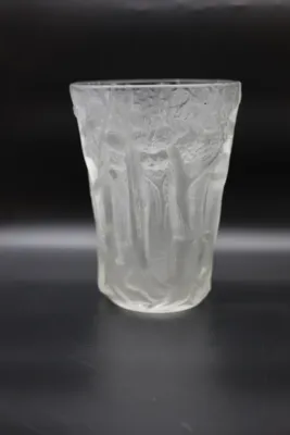 Large Frosted Glass Tree Relief Vase