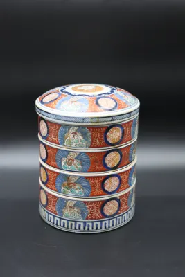 Vintage Japanese Imari-Style Porcelain 4-Tier Jubako Stacking Box