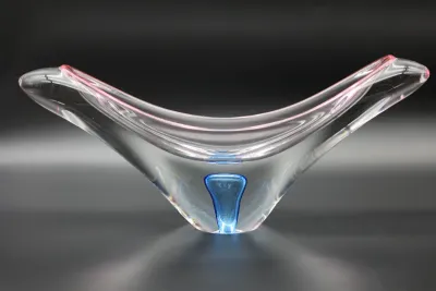 Large Clear Art Glass Centerpiece with Pink & Blue Accents