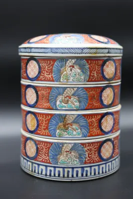 Vintage Japanese Imari-Style Porcelain 4-Tier Jubako Stacking Box