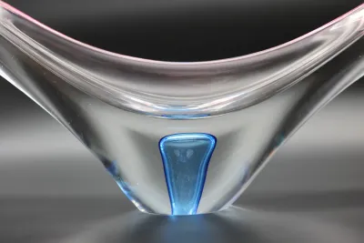 Large Clear Art Glass Centerpiece with Pink & Blue Accents