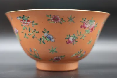 Chinese Coral-Ground Famille Rose Porcelain Bowl