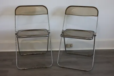Pair of Vintage Plia-Style Smoked Acrylic & Chrome Folding Chairs