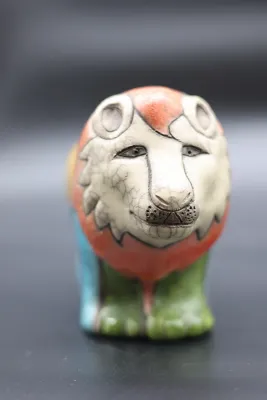 South African Raku Pottery Lion Figurine