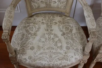 Pair of Louis XVI Style Painted Upholstered Armchairs