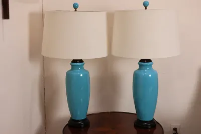 Pair of Turquoise Blue Table Lamps
