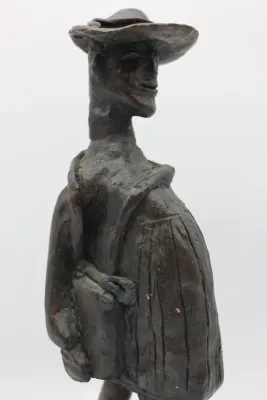 Vintage Bronze Figural Sculpture of Traveler with Bags
