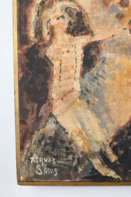 Agnes Sims “Primitive Work” Signed Modernist Oil on Canvas