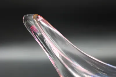 Large Clear Art Glass Centerpiece with Pink & Blue Accents