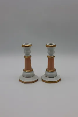 Andrea by Sadek Pink, White & Gold Porcelain Candlesticks