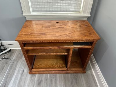 Vintage Oak Computer Desk with Pull-Out Trays