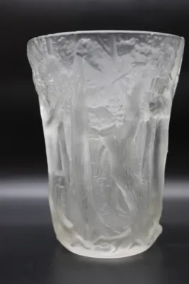 Large Frosted Glass Tree Relief Vase