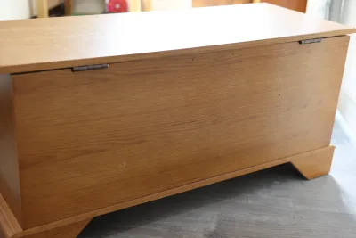 Cedar-Lined Wood Storage Chest with Carved Detail
