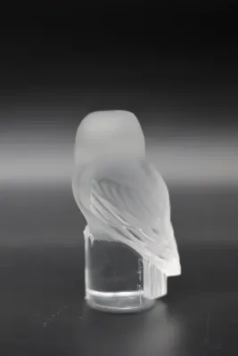 Lalique France Signed Frosted Clear Crystal Owl Figurine