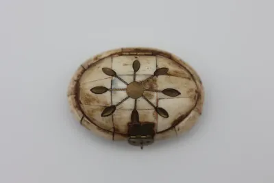 Vintage Bone Inlaid Trinket Box with Purple Velvet Interior