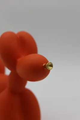 Modern Orange Balloon Dog Sculpture with Gold Nose