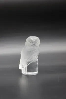 Lalique France Signed Frosted Clear Crystal Owl Figurine