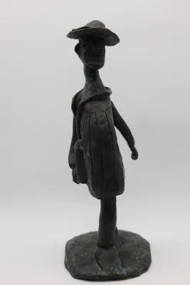 Vintage Bronze Figural Sculpture of Traveler with Bags
