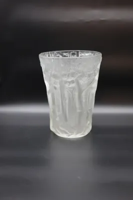 Large Frosted Glass Tree Relief Vase