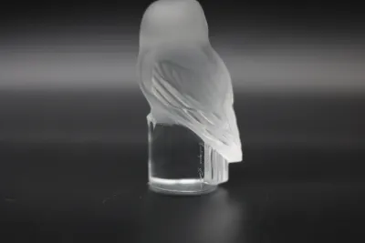 Lalique France Signed Frosted Clear Crystal Owl Figurine