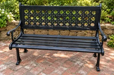CAST IRON AND WOOD BLACK BENCH