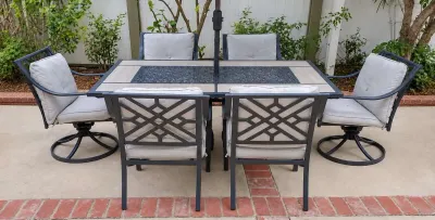 OUTDOOR PATIO TABLE WITH CHAIRS AND UMBRELLA