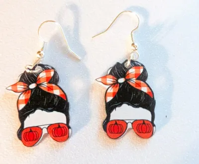 **NEW ARRIVAL** Fun Composite EARRINGS with Colorful "Red & White Ribbon" with WIRE HOOK Clasp