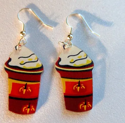 **NEW ARRIVAL** Fun Composite EARRINGS with Colorful "Pumpkin Spice Shake" with WIRE HOOK Clasp