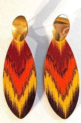 **NEW ARRIVAL** Fun Large WOODEN EARRINGS with Colorful OBLONG TRIANGLE Shape in Red, Black, Yellow & Burgundy with Stud Post &...