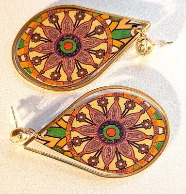 **NEW ARRIVAL** Fun Large WOODEN EARRINGS with Colorful TEARDROP Shape with Stud Post & Plastic Stopper Clasp