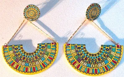 **NEW ARRIVAL** Fun Large WOODEN EARRINGS with Colorful OBLONG Shape in Red, Black, Yellow & Burgundy with Stud Post & Plastic...