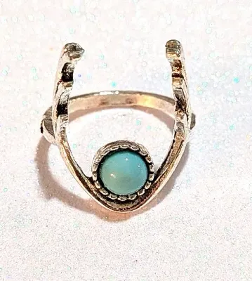 **NEW ARRIVAL** Size 7 "Antlers" Style BLUE TURQUOISE RING with Single Round Smooth Stone on a "Rough-Hewn" Silver...