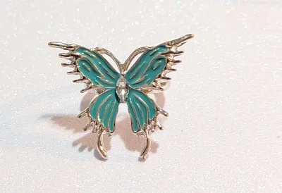 **NEW ARRIVAL** Size 6½ Enameled BLUE BUTTERFLY RING with Single CLEAR Marquise-Cut Stone Center on a Silver Tone Setting and OPEN SPLIT...