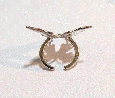 **NEW ARRIVAL** Size 6½ Enameled BLUE BUTTERFLY RING with Single CLEAR Marquise-Cut Stone Center on a Silver Tone Setting and OPEN SPLIT...