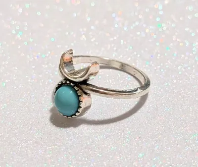 **NEW ARRIVAL** Size 6 Small "Cupped" BLUE ROUND Half-Globe TURQUOISE STYLE RING with Half Circle Silver Top Loop on a Silver...
