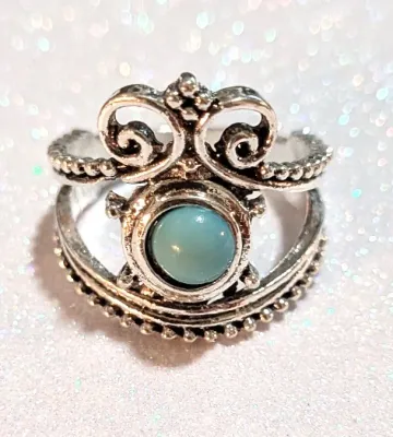 **NEW ARRIVAL** Size 8½ "CROWN" Style BLUE TURQUOISE RING with Single Round Stone and Top Swirls Setting on a...