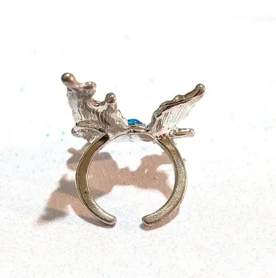 **NEW ARRIVAL** Size 6 Irregular Shape Enameled BLUE BUTTERFLY RING with Single Blue TEARDROP Stone Center on a Silver Tone Setting and...